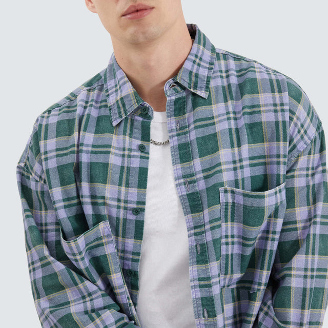 Kiss Chacey Craigton Drop Shoulder Long Sleeve Shirt Moss Green Check