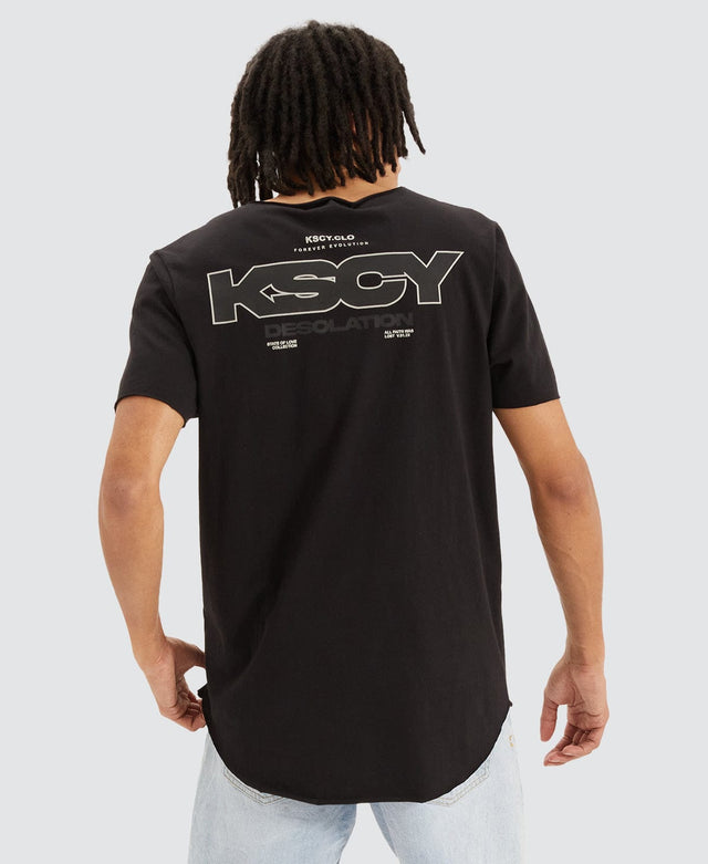 Kiss Chacey Desolation Dual Curved Raw V-Neck T-Shirt Jet Black