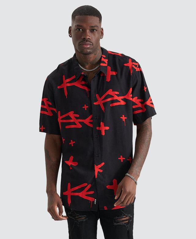 Kiss Chacey Domineer Party Shirt - Black/Red Print Multi Colour