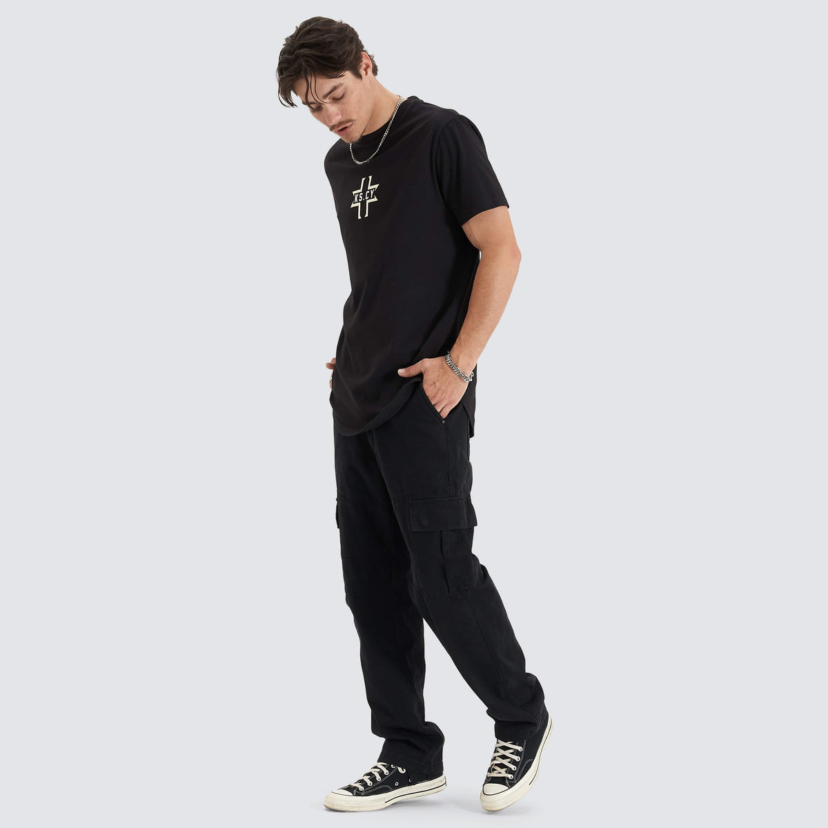 KSCY Flame Dual Curved Tee in Jet Black - Kiss Chacey | Neverland Store