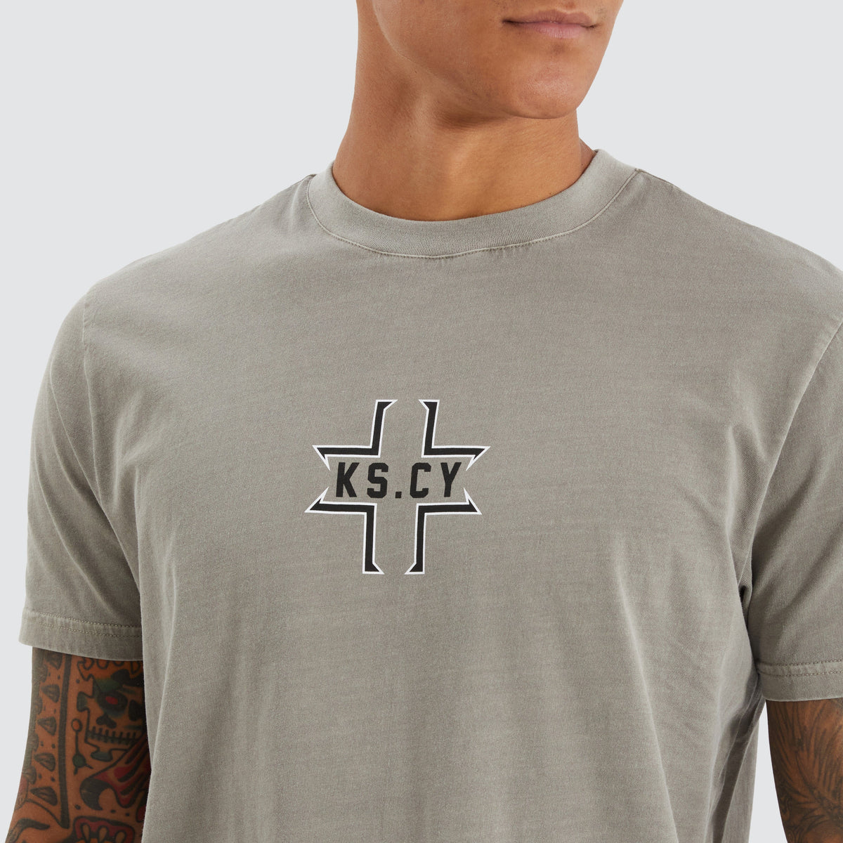 KSCY Flame Dual Curved Tee in Grey - Kiss Chacey | Neverland Store