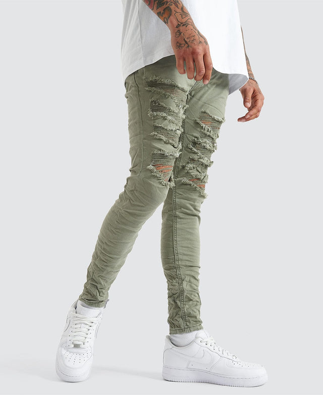 Kiss Chacey K1 Super Skinny Fit Jeans Destroyed Lichen Green