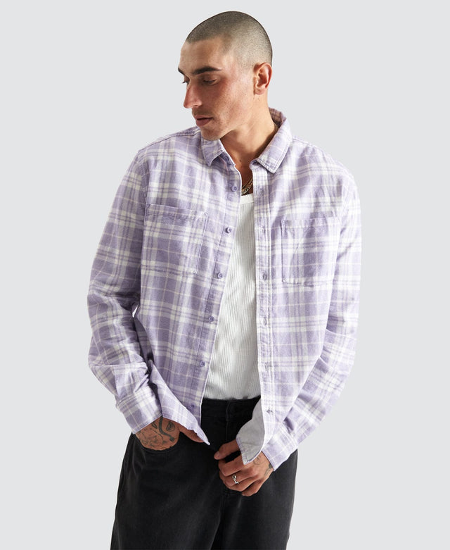 Kiss Chacey La Brea Casual Ls Shirt - Heirloom Lilac Check Multi Colour