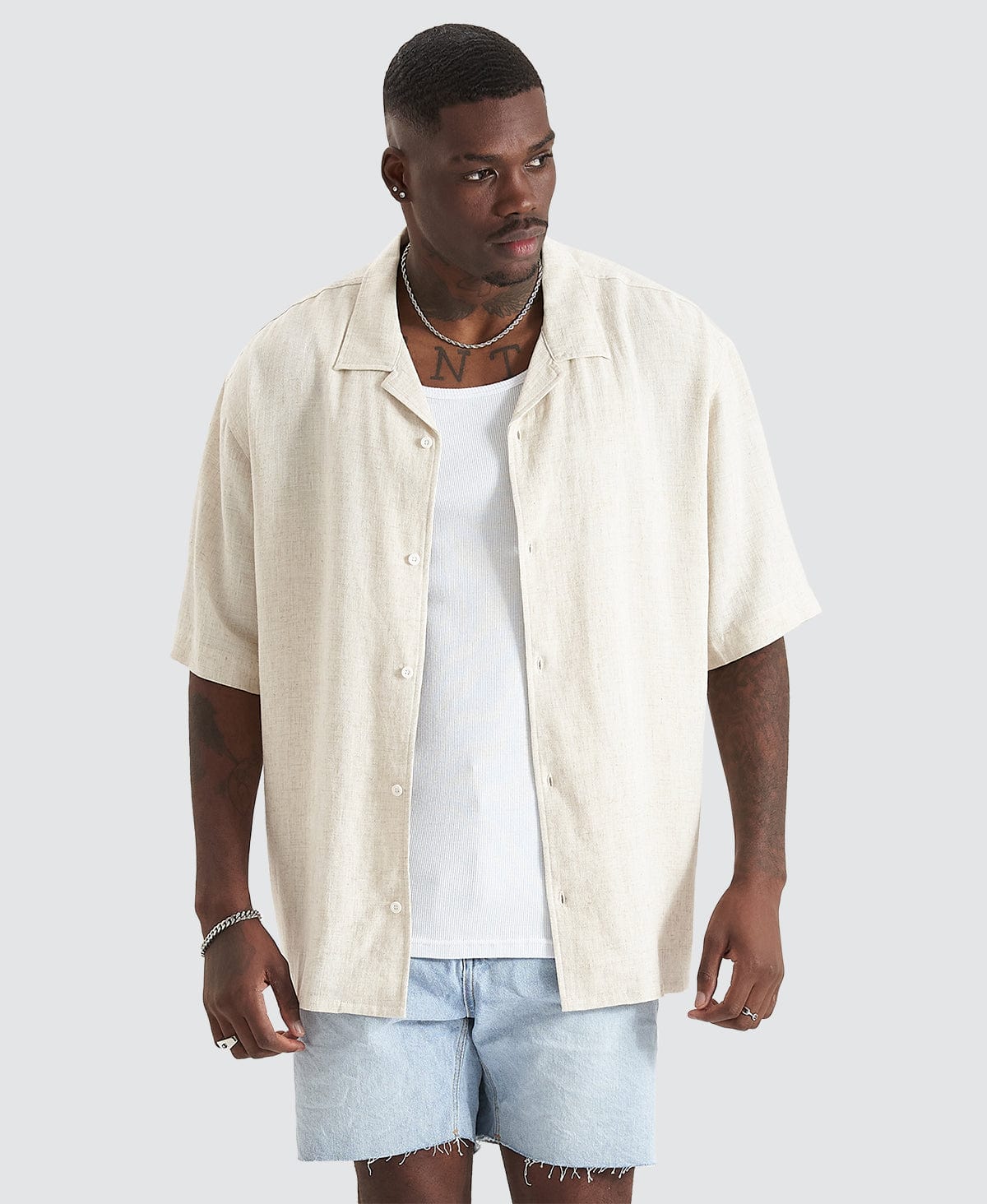 Positano Oversized Resort Shirt in Pigment Oatmeal