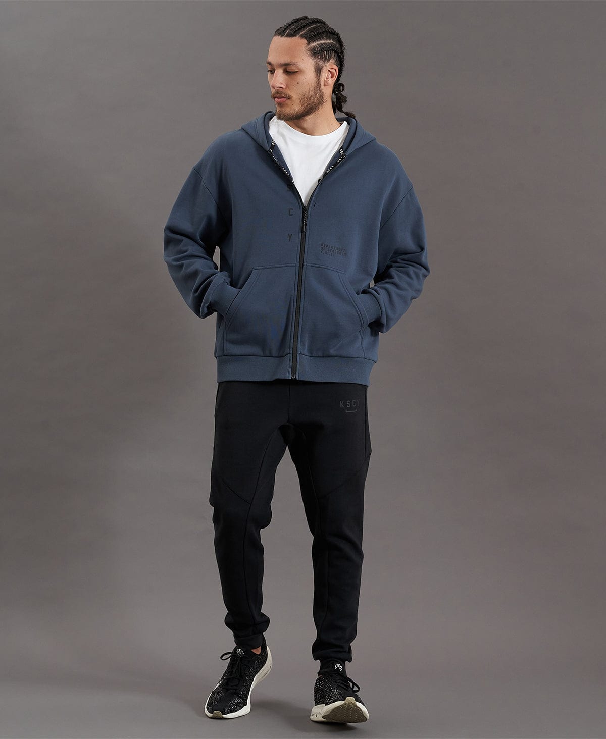 Rotation Zip Through Relaxed Hooded Jumper Orion Blue Neverland