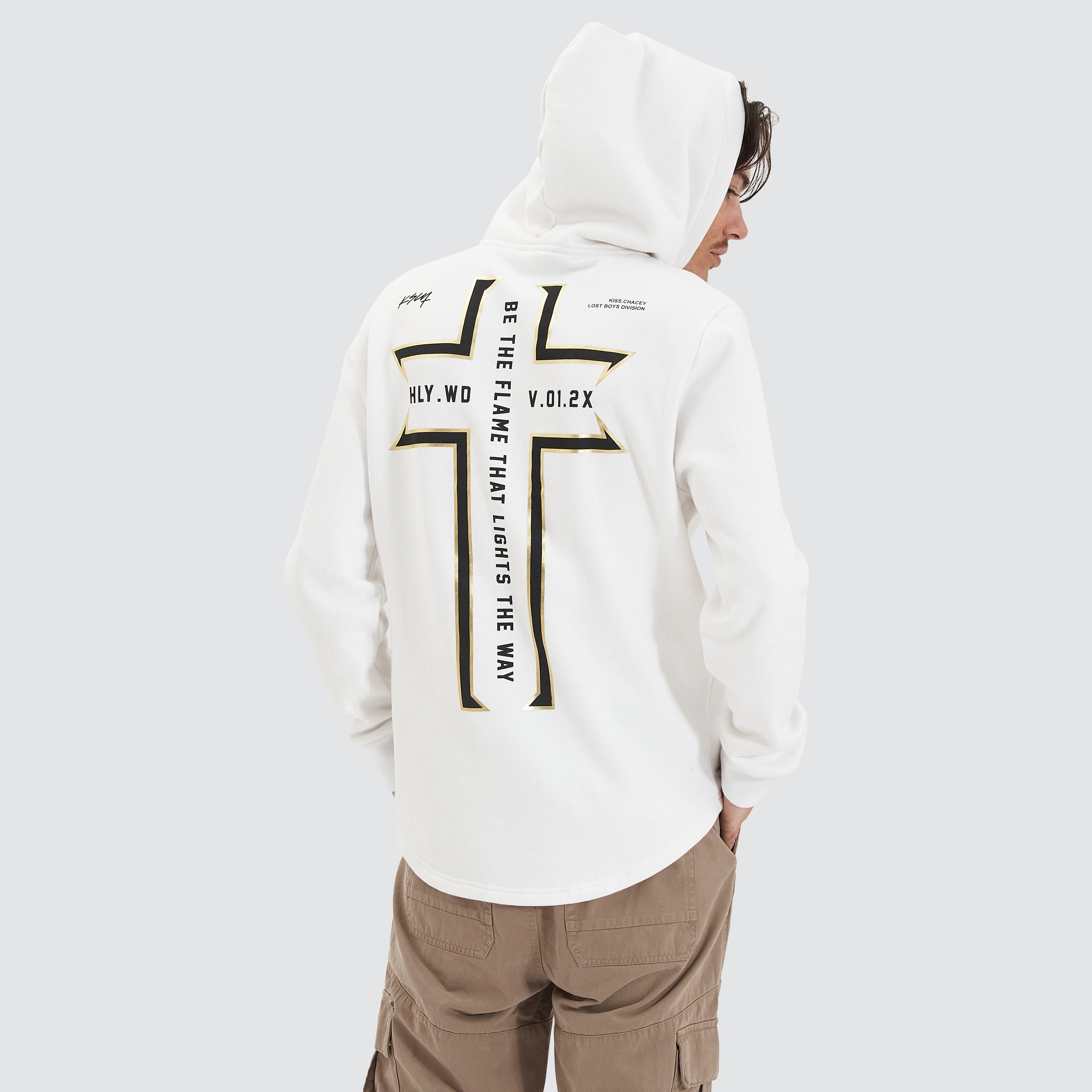 KSCY Southfall Heavy Curved Hoodie in White - Kiss Chacey