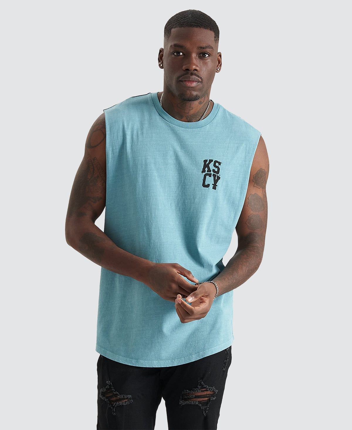 Supreme Dual Curved Muscle Tee in Pigment Blue