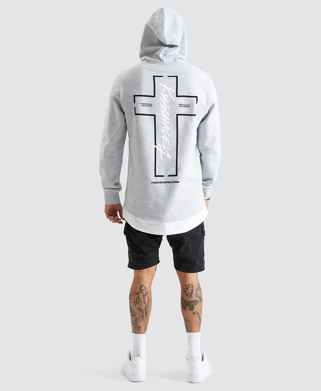 Kiss Chacey Trevor Hooded Layered Dual Curved Sweater - Grey Marle GREY