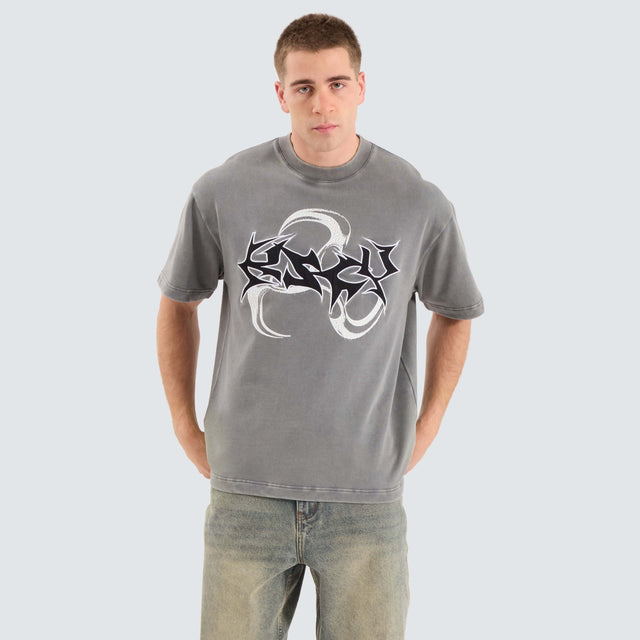 Kiss Chacey Tumble Loopback Street Tee Acid Charcoal