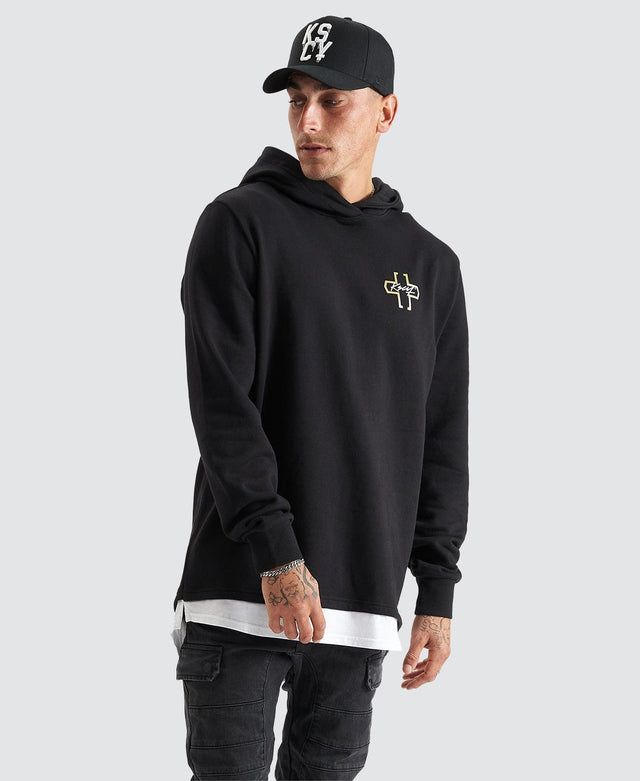 Kiss Chacey Unbowed Hooded Layered Dual Curved Sweater - Jet Black BLACK