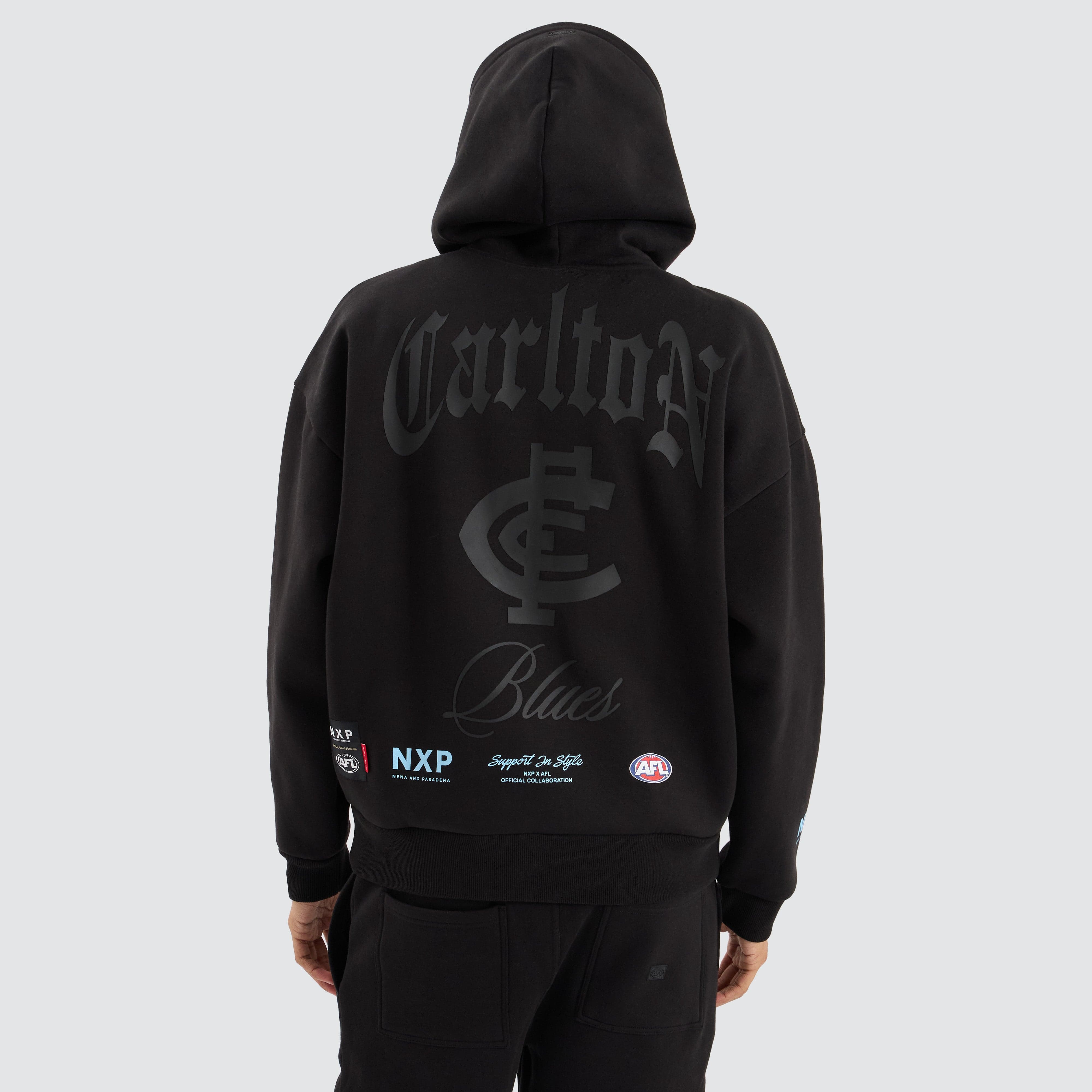 NXP x AFL Carlton Blues Box Fit Hoodie in Jet Black Neverland Store