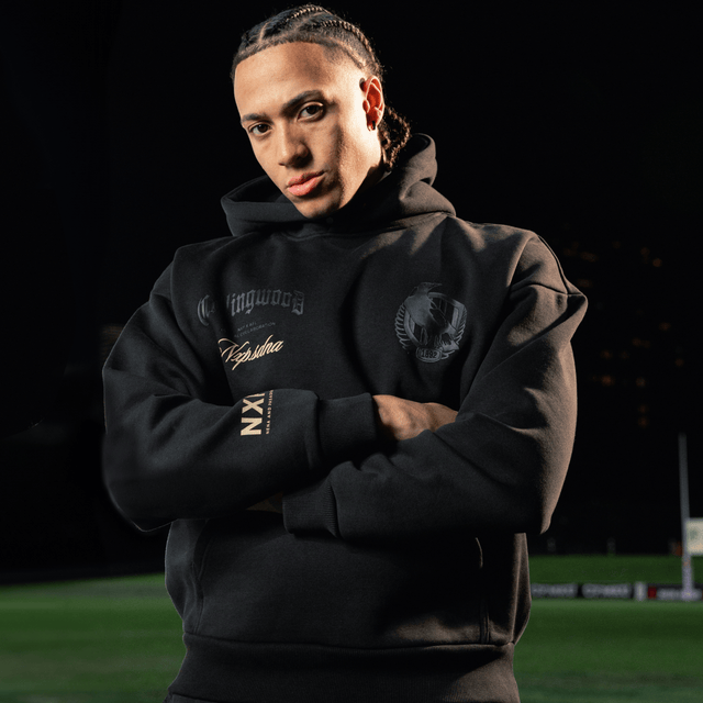 NXP x AFL Collingwood Magpies Box Fit Hoodie in Jet Black Neverland Store