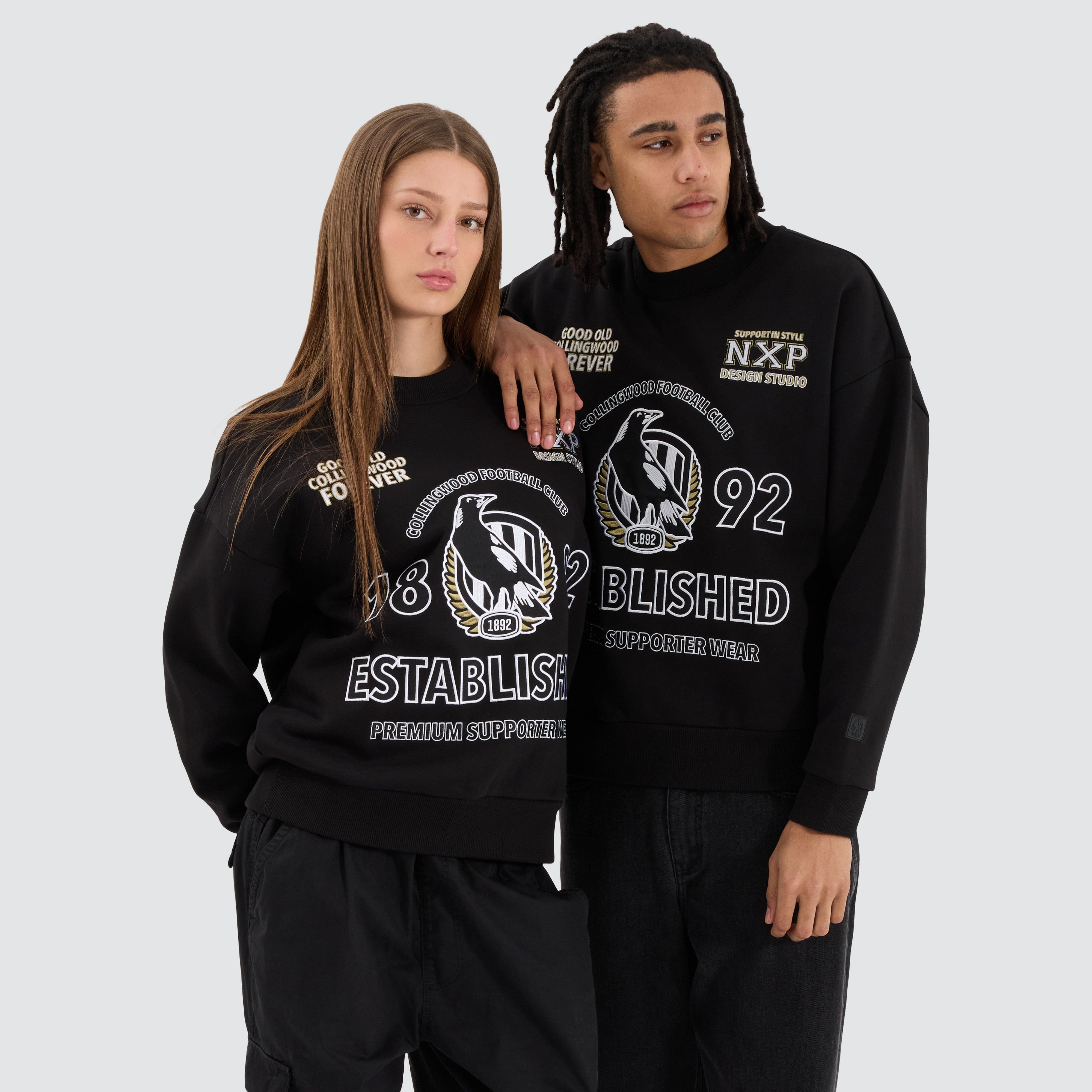 NXP x AFL Collingwood Magpies Box Fit Sweater in Jet Black