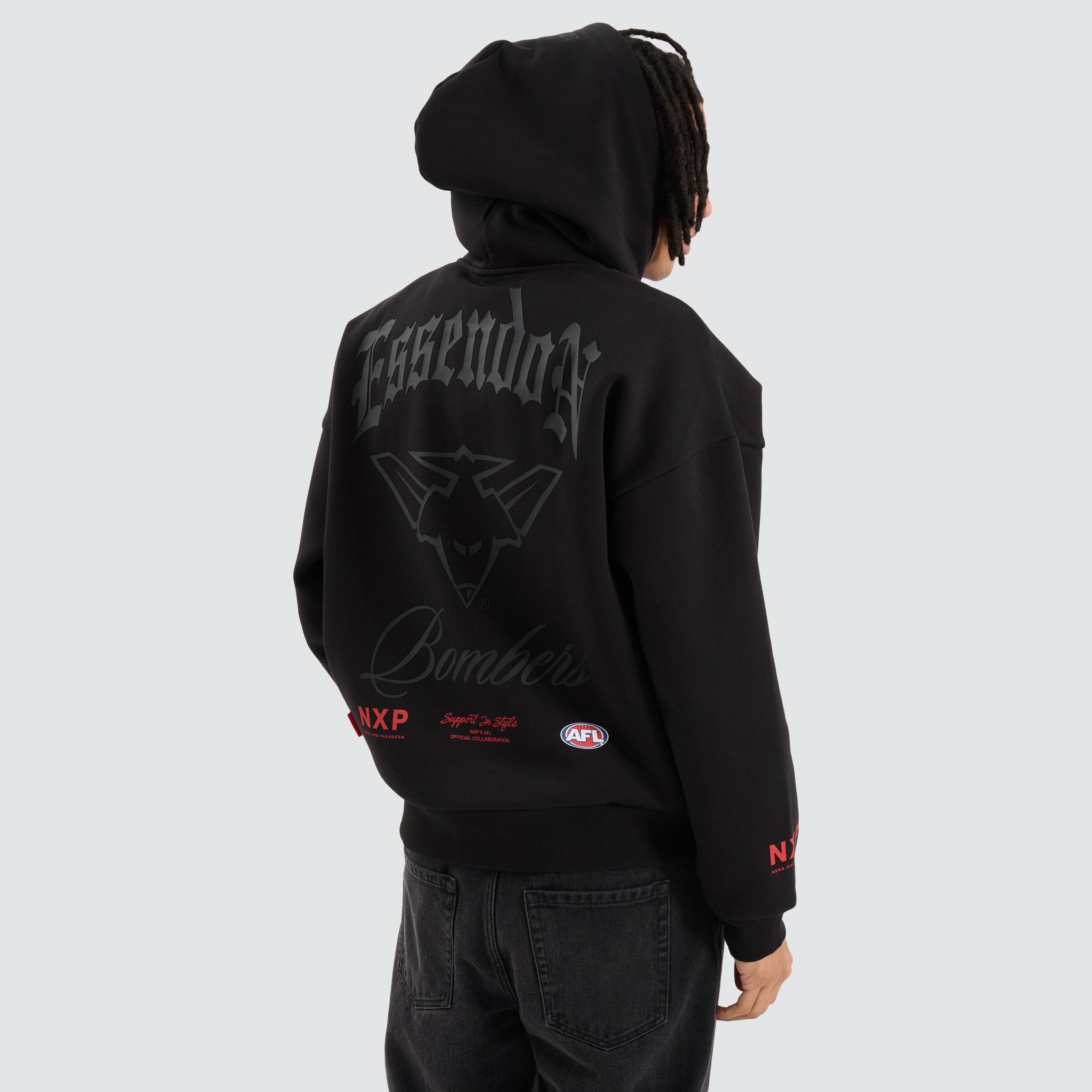 NXP x AFL Essendon Bombers Box Fit Hoodie in Jet Black