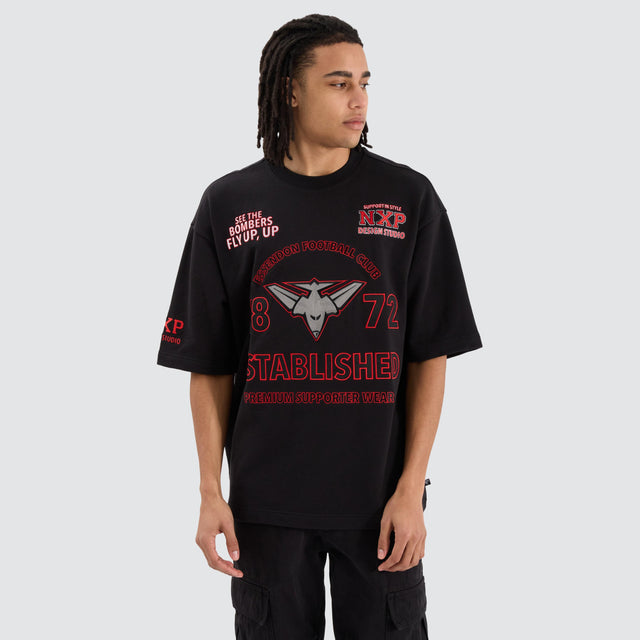 NXP x AFL Essendon Bombers Mega Loop Back Tee in Jet Black