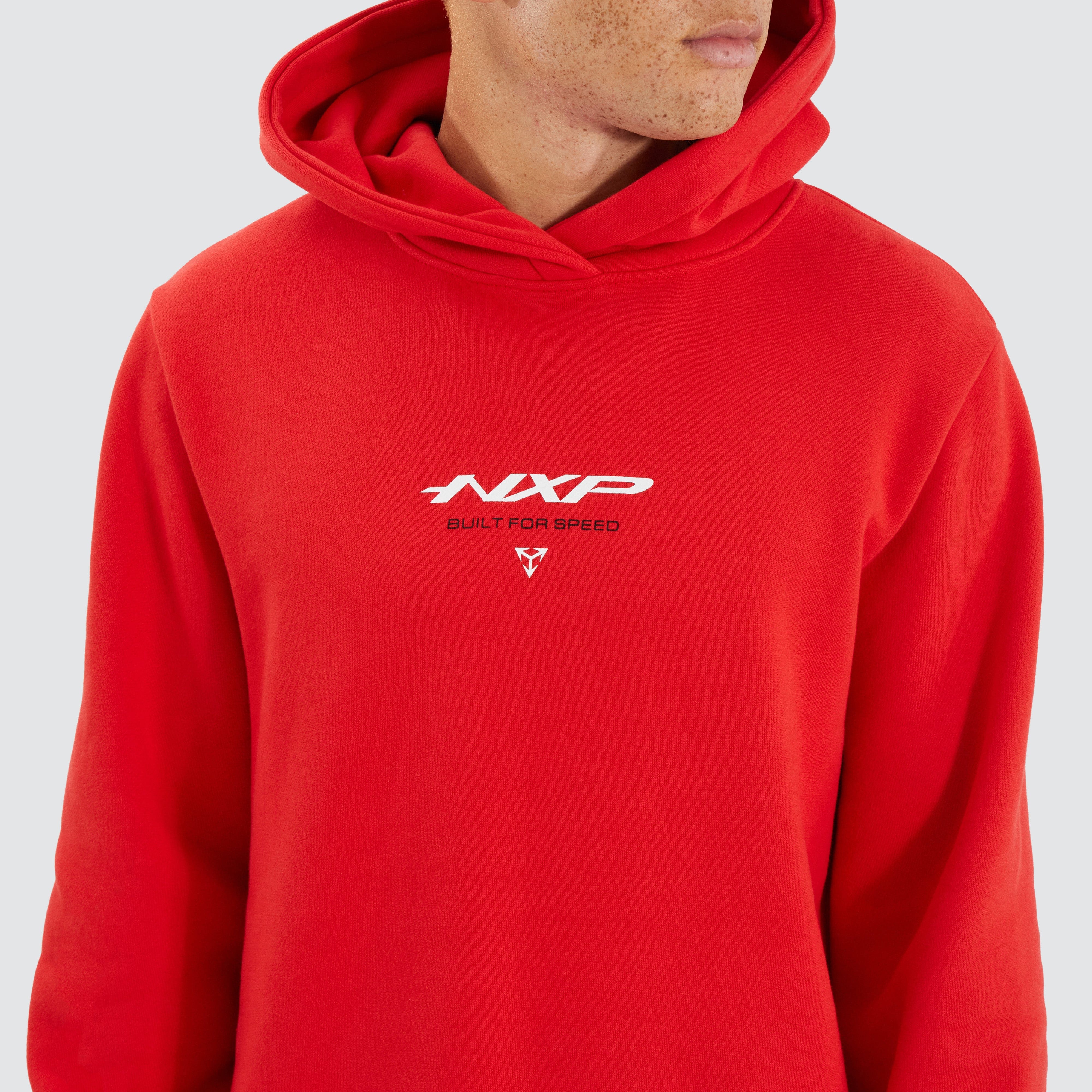 NXP Digit Dual Curved Hoodie in Poppy Red | Neverland Store