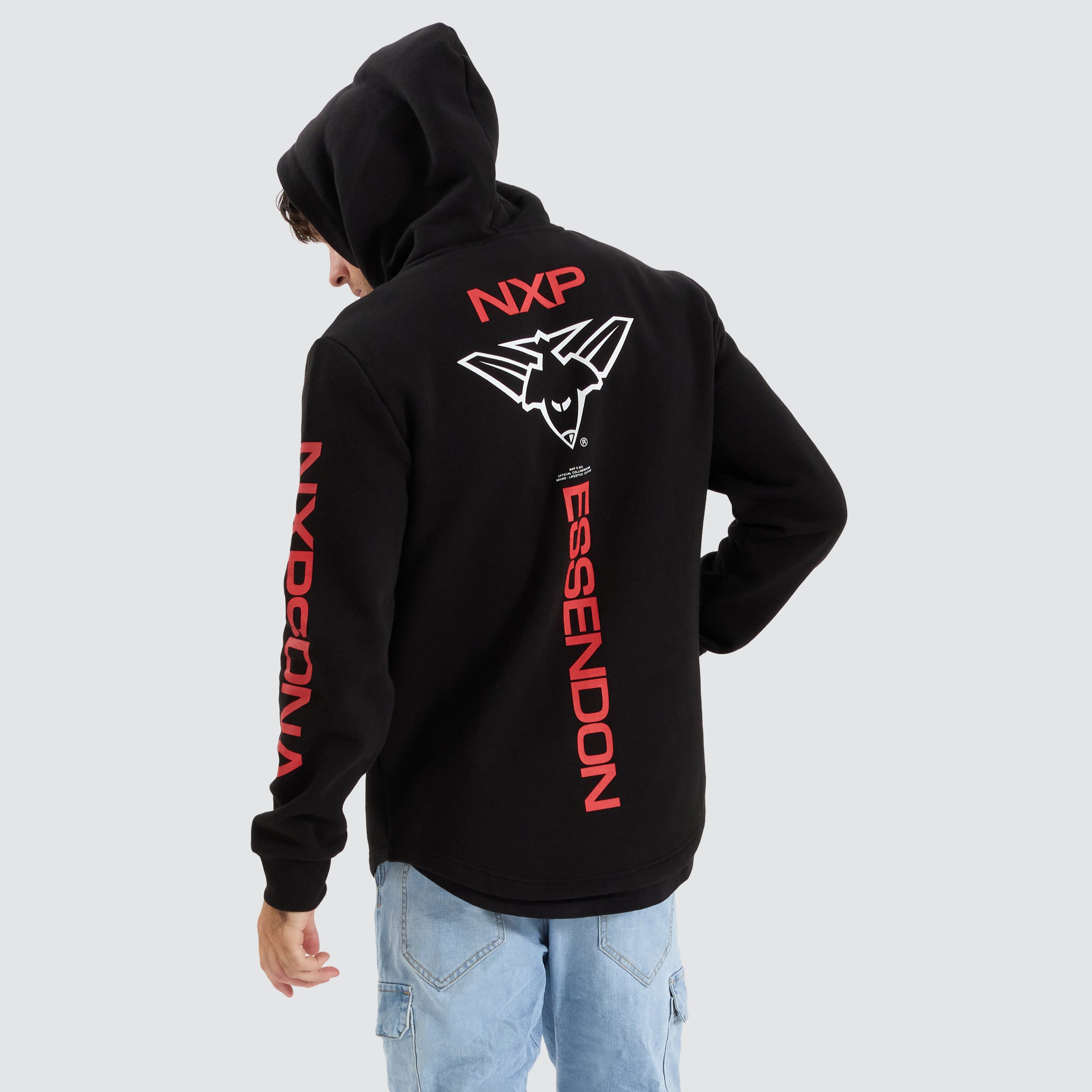 NXP Essendon Bombers AFL Dual Curved Hoodie in Jet Black