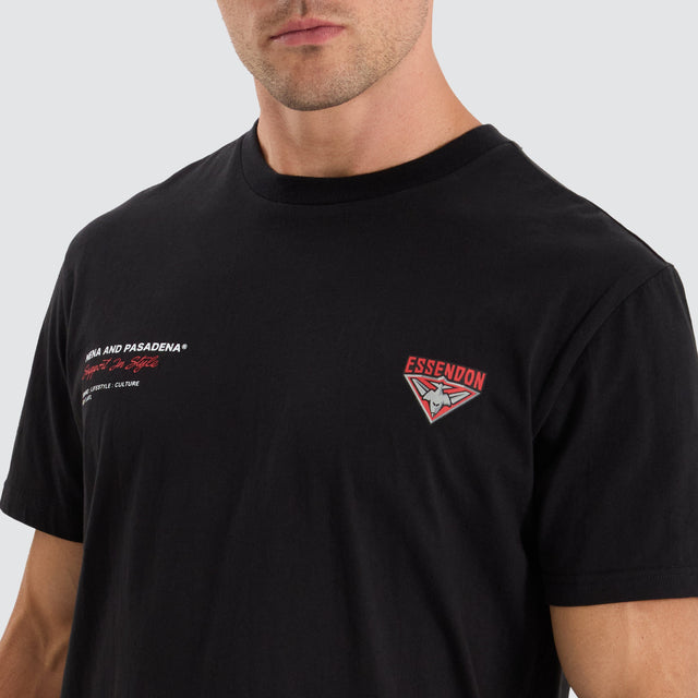 Nena and Pasadena Essendon Bombers AFL Dual Curved Tee Jet Black