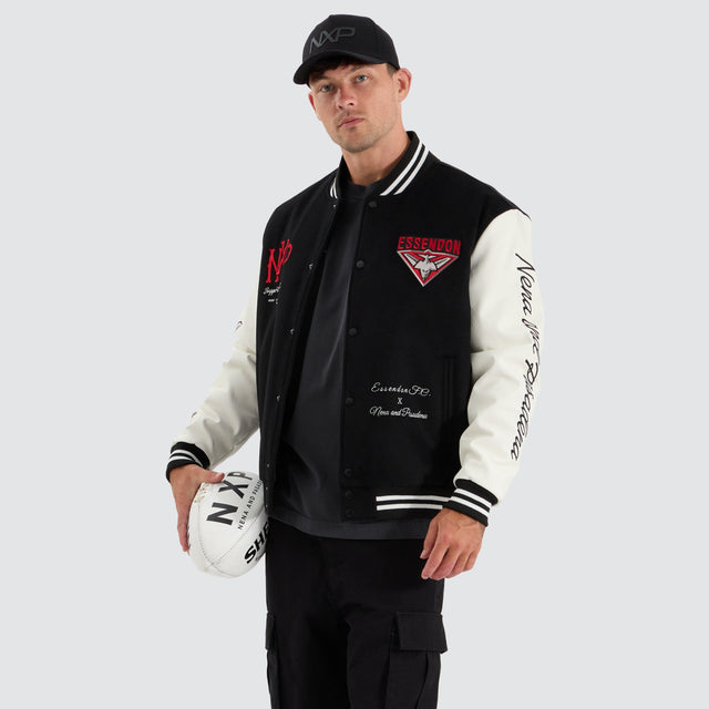 Nena and Pasadena Essendon Bombers AFL Varsity Jacket Jet Black