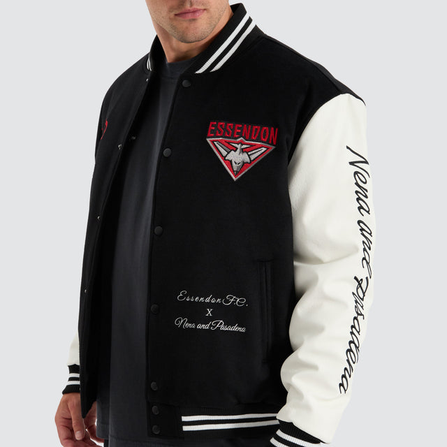 Nena and Pasadena Essendon Bombers AFL Varsity Jacket Jet Black