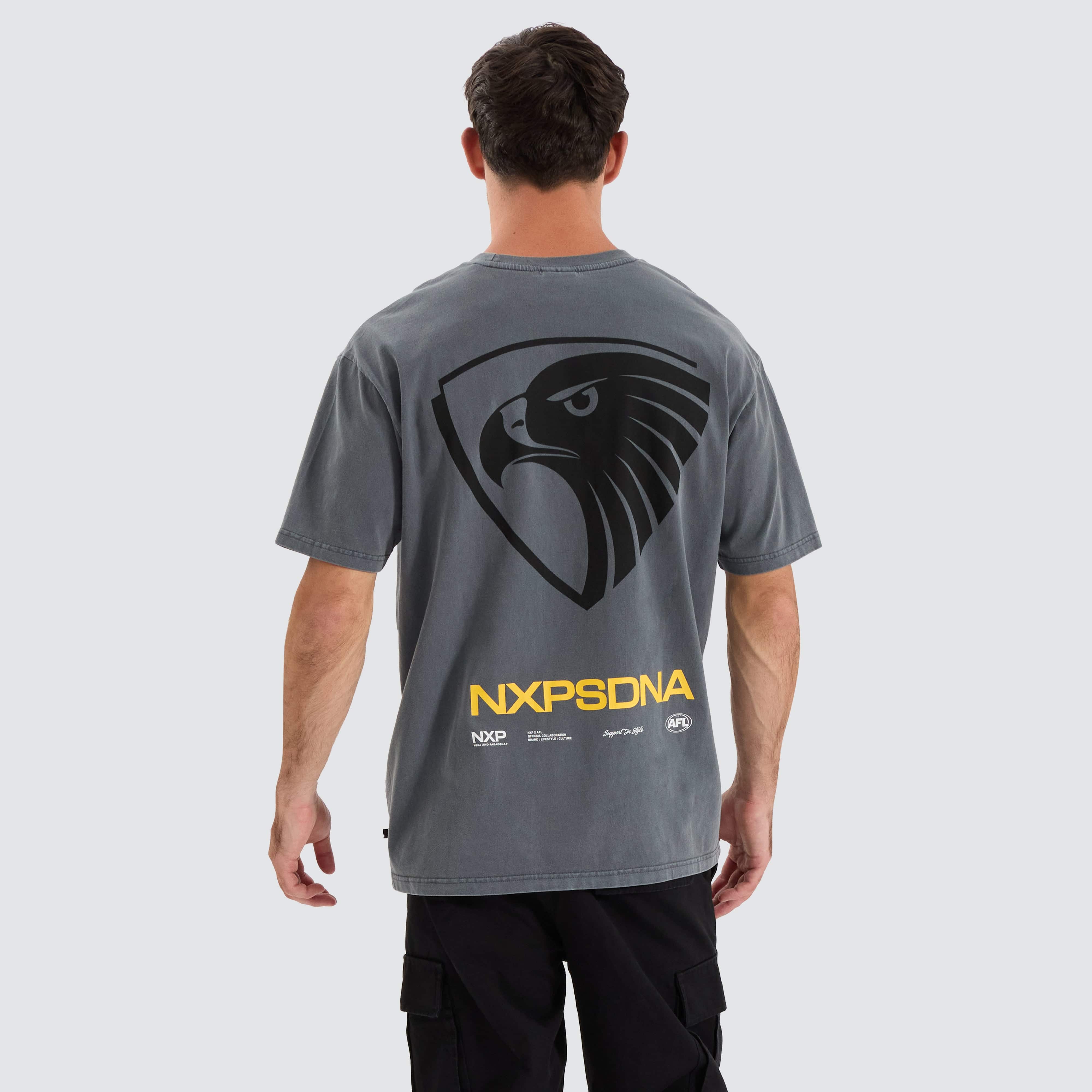 NXP Hawthorn Hawks AFL Box Fit Tee in Pigment Charcoal Neverland