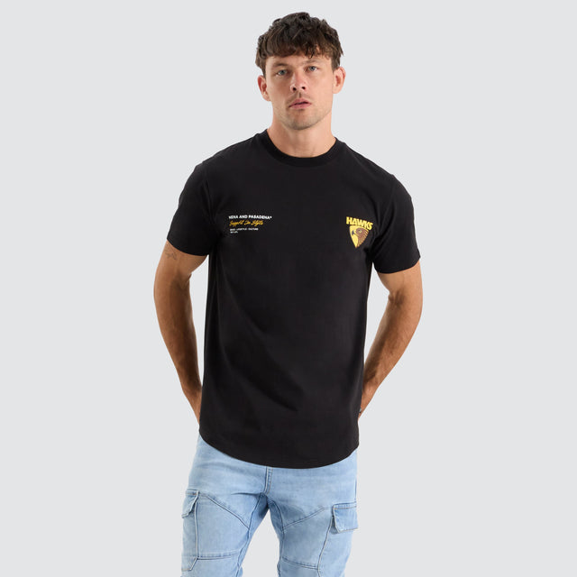 Nena and Pasadena Hawthorn Hawks AFL Dual Curved Tee Jet Black