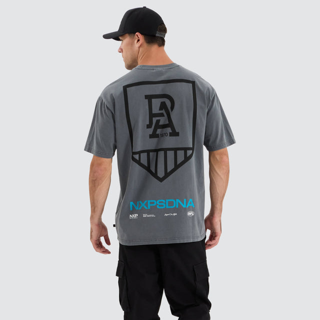 Nena and Pasadena Port Adelaide Power AFL Box Fit Tee Pigment Charcoal