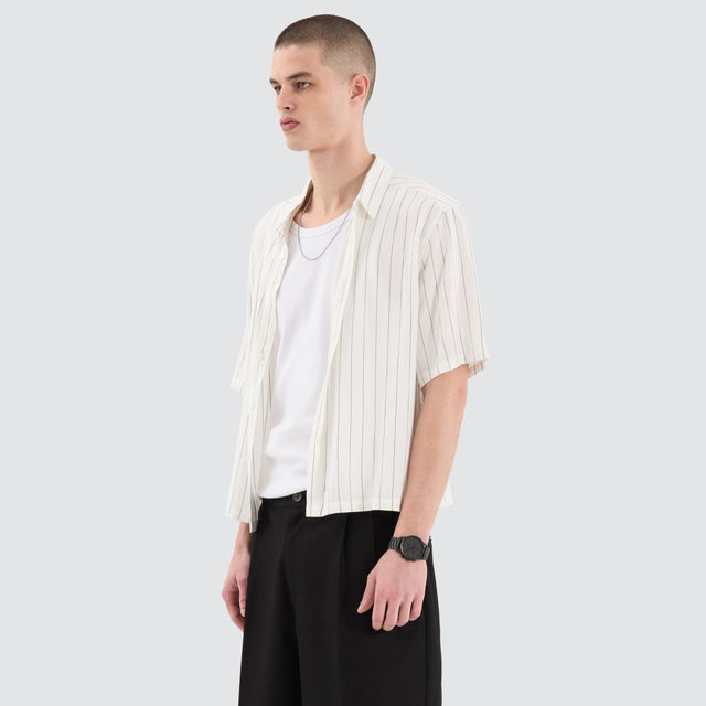 Nena and Pasadena Sequence Cube Shortsleeve Shirt Black Pinstripe