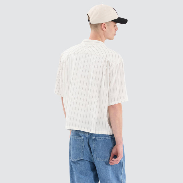 Nena and Pasadena Sequence Cube Shortsleeve Shirt Black Pinstripe