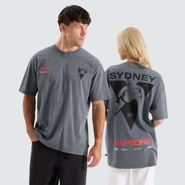 Nena and Pasadena Sydney Swans AFL Box Fit Tee Pigment Charcoal