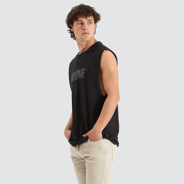 Nena and Pasadena Underdog Scoop Back Muscle Tee Jet Black