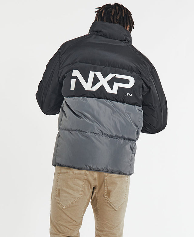 Nena & Pasadena Axis Puffer Jacket - Black/Charcoal Multi Colour