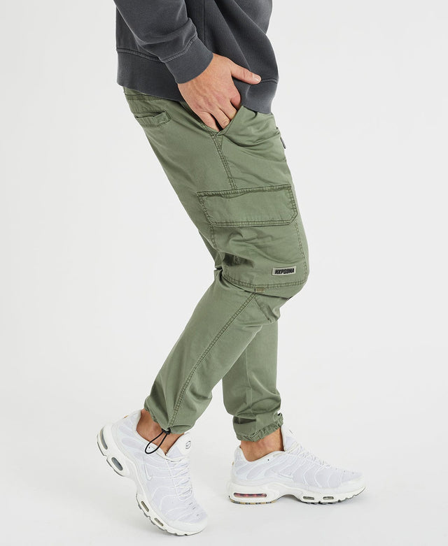 NXP Brigade Jogger Cargo Pants in Khaki Green with a standard rise and hip slant pockets