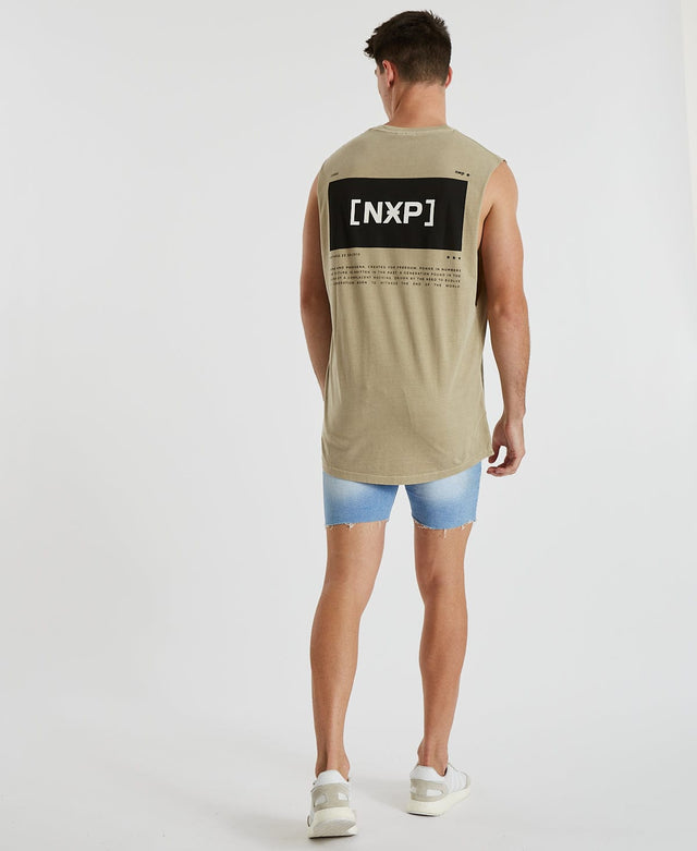 Nena & Pasadena Electric Scoop Back Muscle Tee Pigment Light Taupe Brown