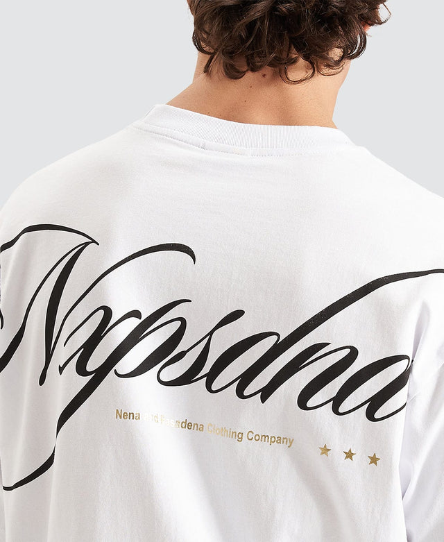 Nena & Pasadena Encrypted Heavy Box Fit Scoop T-Shirt White