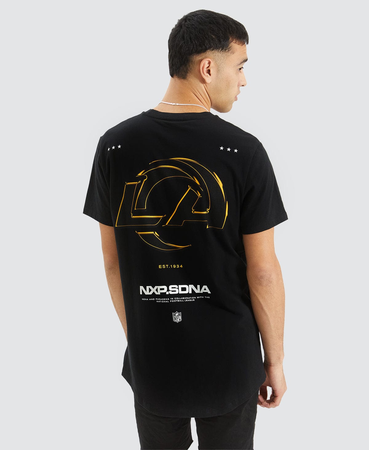 LA Rams Cape Back T-Shirt Jet Black | NXP x NFL – Neverland Store