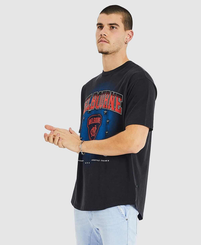 Nena & Pasadena Melbourne Box Fit Scoop T-Shirt Mineral Black