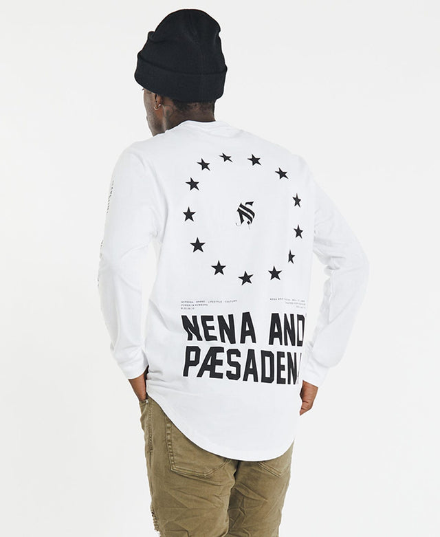 Nena & Pasadena Prodigy Cape Back Long Sleeve T-Shirt White