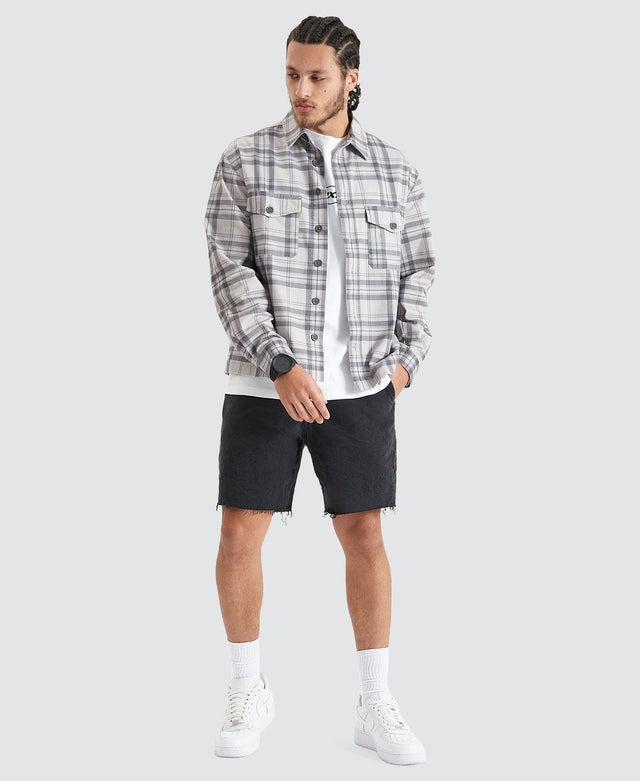 Nena & Pasadena Solid Relaxed Overshirt - Castlerock/Frost Grey Check Multi Colour