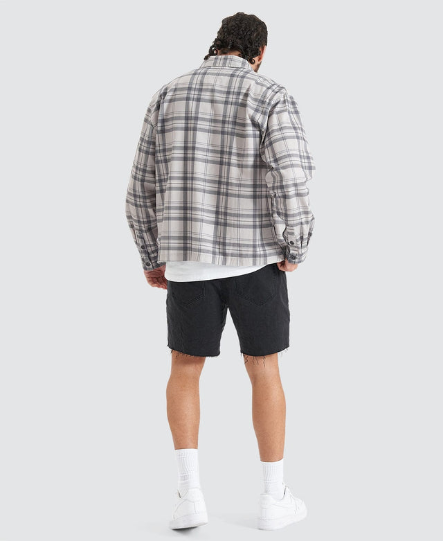 Nena & Pasadena Solid Relaxed Overshirt - Castlerock/Frost Grey Check Multi Colour