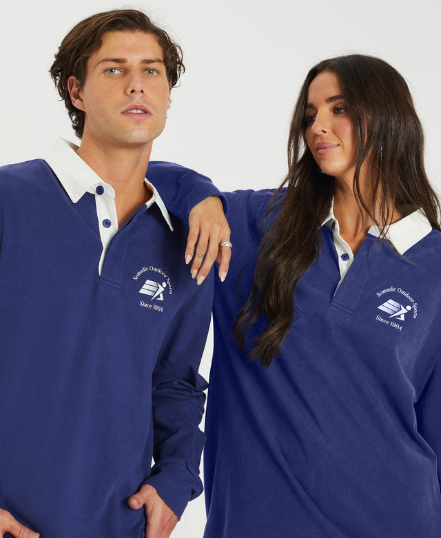 Nomadic Academy Long Sleeve Rugby Polo Shirt Patriot Blue