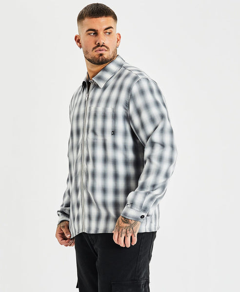 Shadow Plaid Zip Up Long Sleeve Shirt Check – Neverland Store