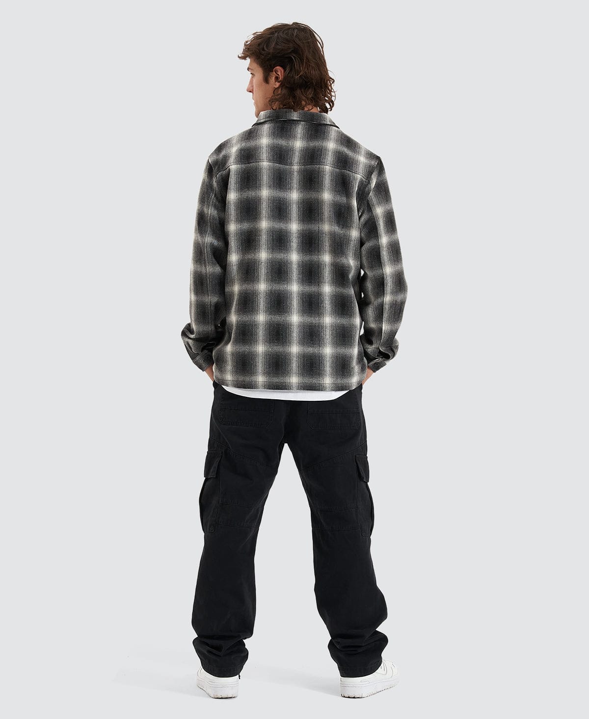 Shadow Plaid Zip Up Shirt Black – Neverland Store