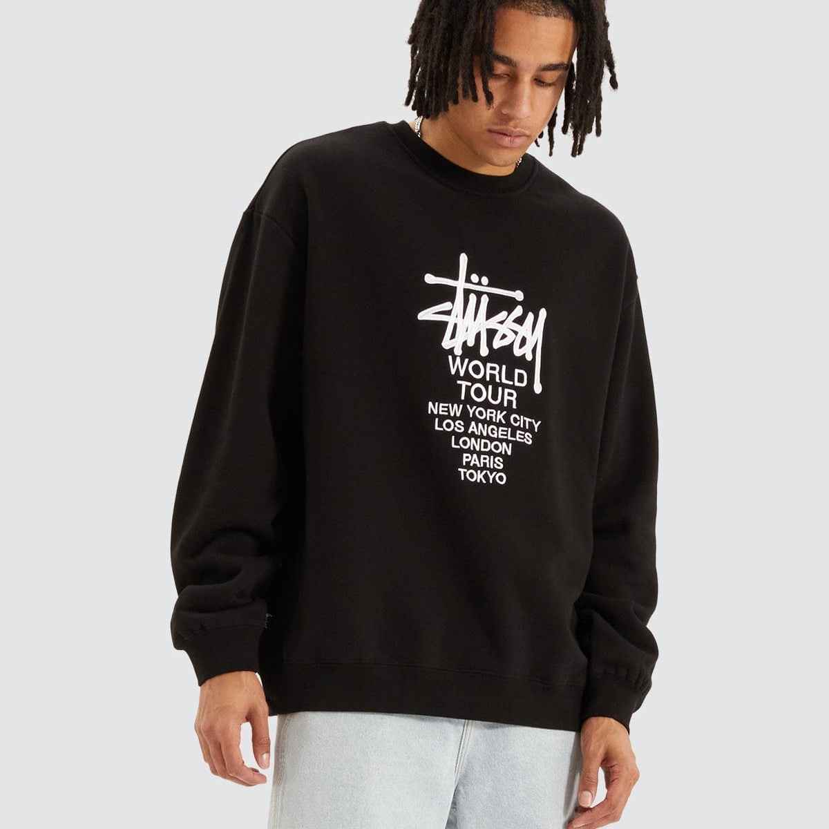 Struddy Jumpers Stussy Solid World Tour Crew Jumper Black | Neverland | Neverland Store