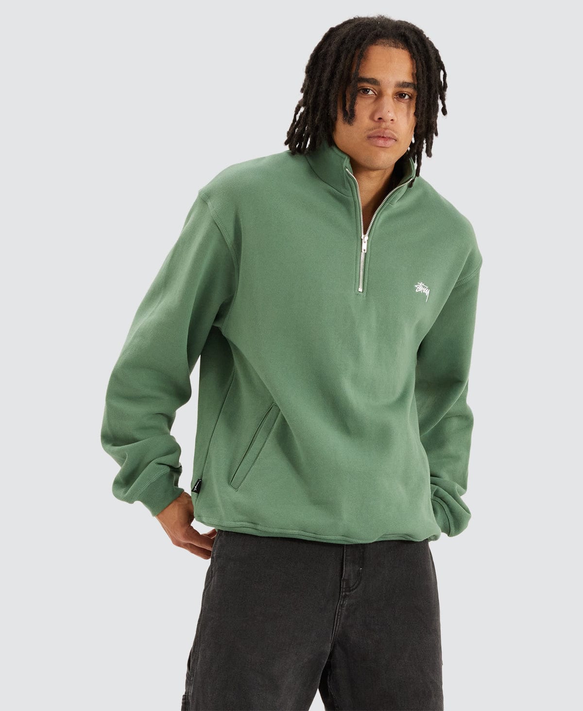 Stussy Stock Logo Mock Neck Fleece Jumper Green | Neverland 