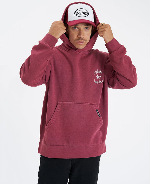 Sushi Radio Inner Circle Relaxed Hooded Sweater - Pigment Burgundy RED