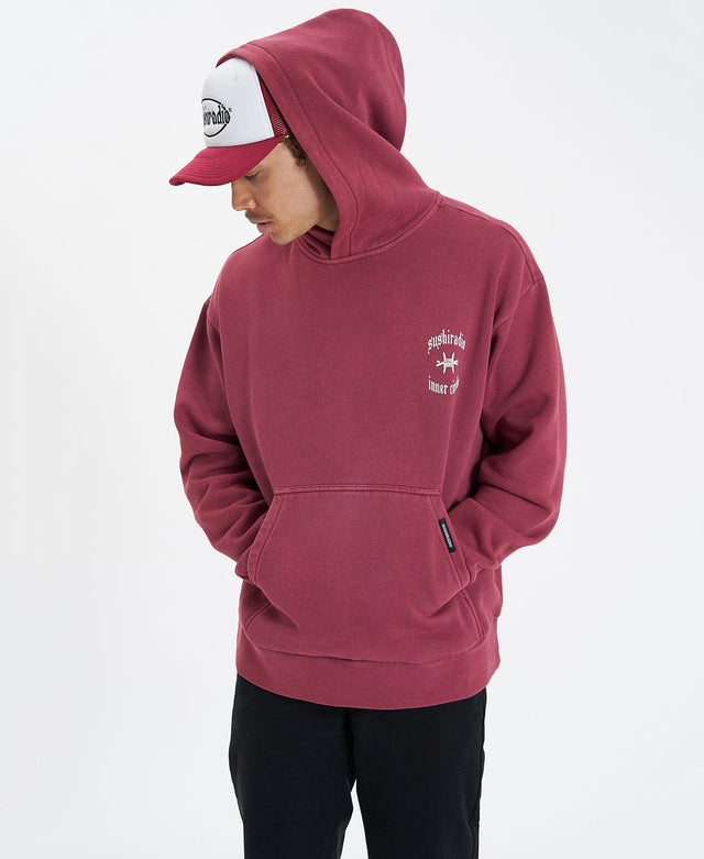 Sushi Radio Inner Circle Relaxed Hooded Sweater - Pigment Burgundy RED