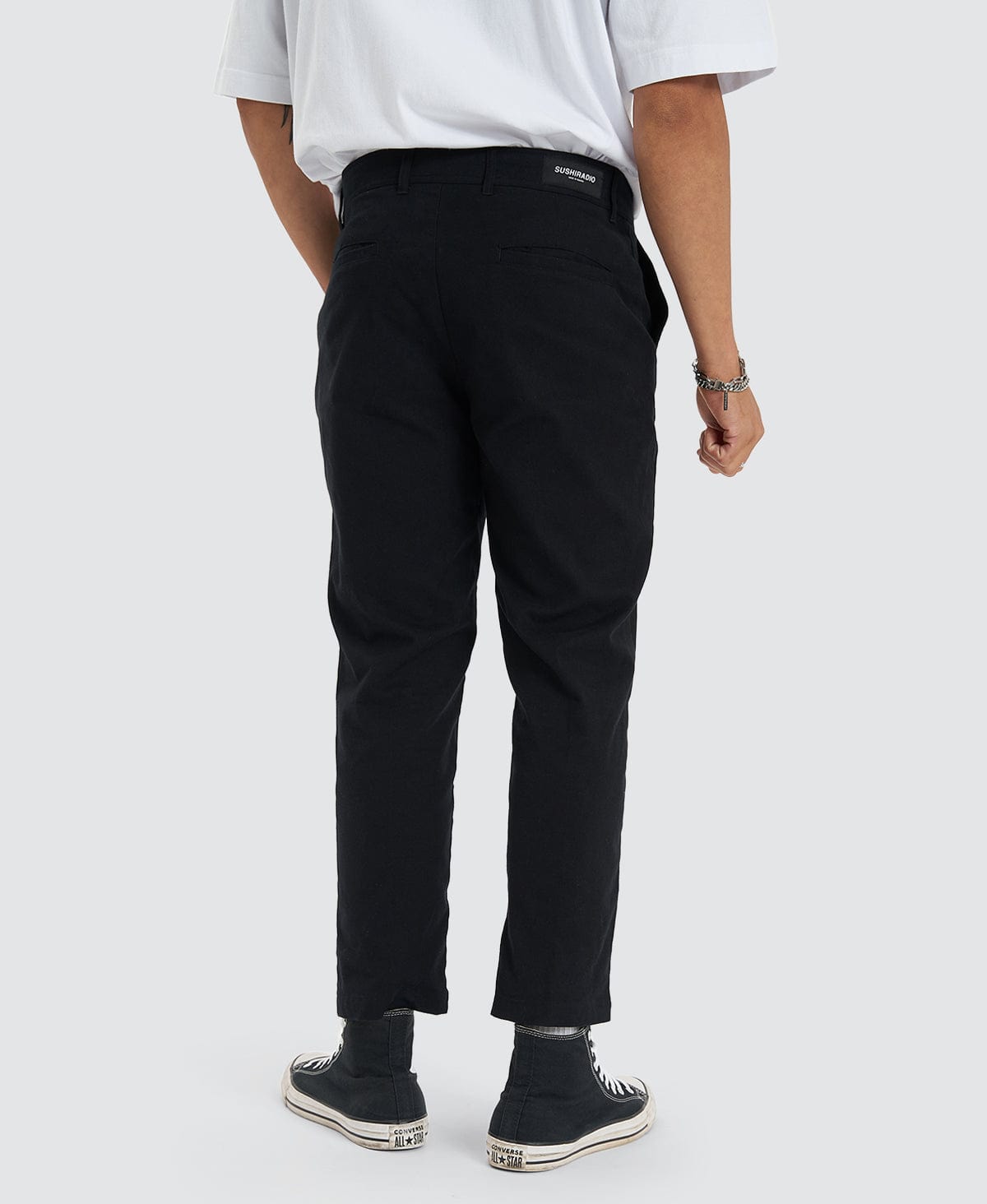 Mens skinny black cropped on sale trousers