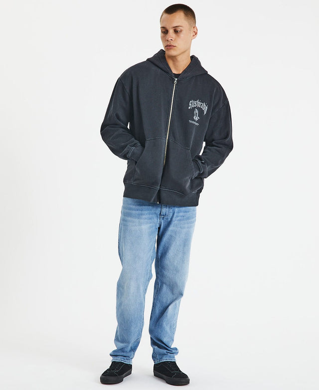 Sushi Radio Striker Relaxed Zip Up Hooded Jacket Pigment Black