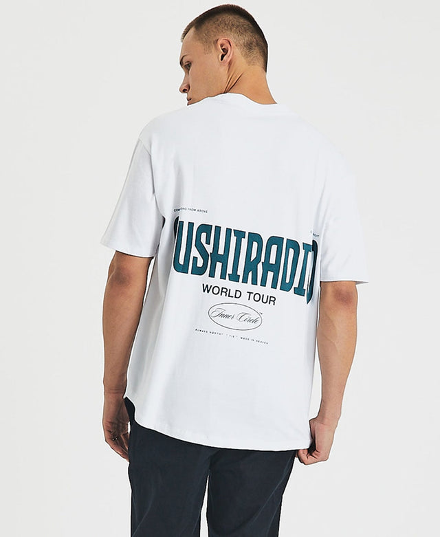 Sushi Radio World Tour Box Fit Scoop T-Shirt White